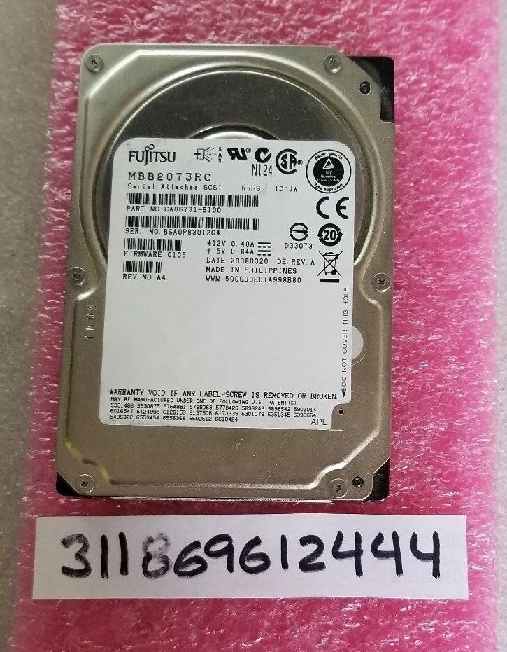 Fujitsu MBB2073RC Hard Disk Drive 73GB 2.5” SAS  10000 RPM CA06731-B100 - Image 1 of 1