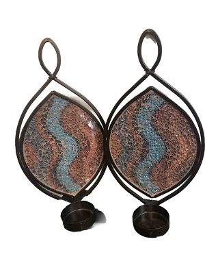 Lote de 2 apliques velas elemento metal vidrio multicolor Foto 1 de 4