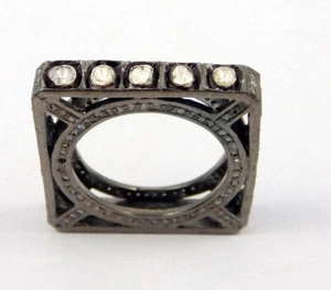 Polki Diamond Square Cut Ring, 925 Sterling Silver Slice Diamond Fancy Band Ring - Picture 1 of 3