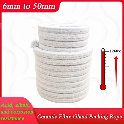 Ceramic Fibre Gland Packing Rope Square Width 6mm to 50mm for Valve Boiler Seal - Image 1 of 4