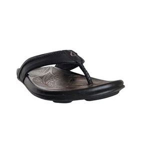 Olukai Hiapo Leather Sandals in Lava Rock Black Men's Size 7 - Picture 1 of 8
