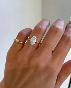 2.00CT Marquise-Cut Moissanite Solitaire Engagement Ring 14k Rose Gold Plated - Picture 1 of 5