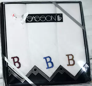 VTG SASSON MENS HANDKERCHIEF SET B MONOGRAM EMBROIDERED 3 HANKIES New in Box L28 - Picture 1 of 3