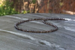 Natural 2-3MM Smokey Quartz Faceted Round Gemstone Beaded Long Necklaces 24'' - Picture 1 of 21