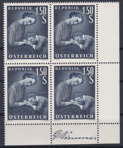 RRR Ö 1958 Unterschrift Stecher ANK 1050 - 4er Block Eckrand Postfrisch ** MNH - Picture 1 of 2