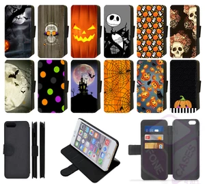 iPhone HALLOWEEN SPOOKY SCARY PUMPKIN SKULL GHOST Flip/Wallet Phone Case 5-11 SE - Picture 1 of 13