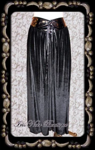 Phaze Gothic Black Velvet & Vinyl Long Maxi Full Halloween Skirt L - Picture 1 of 4