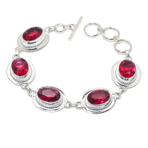 VALENTINO Bracciale in argento sterling 925 fatto a mano con pietre preziose rubellite rosa misura 7 8''