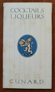 Beautiful * CUNARD LINE * COCKTAILS   LIQUEURS   CIGARS  Menu 1926 - Picture 1 of 3