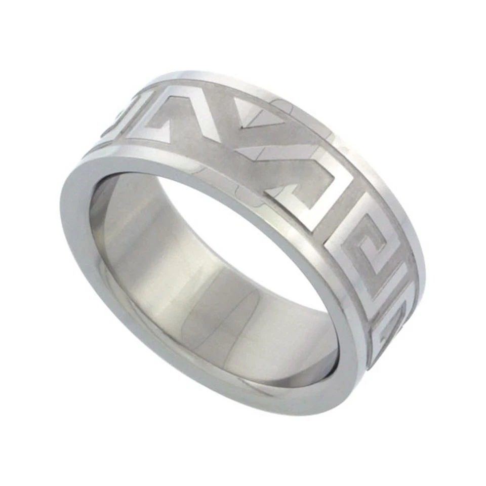 Anillo de boda quirúrgico de acero inoxidable con diseño tribal azteca de 8 mm tamaños 7-14 Foto 1 de 1