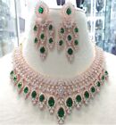 Indian Rose Gold Plated Bollywood Style Cz Choker Necklace Earrings Jewelry Set