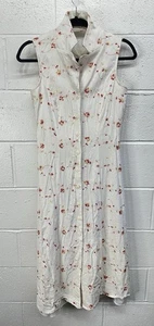 Vestido De Colección Cimmaron Bordado Floral Sin Mangas Espalda Entrecruzada Lino/Talla 6P - Imagen 1 de 6