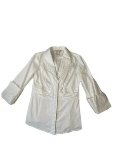 White House Black Market Blouse Shirred Waist French Cuffs Small White - Picture 1 of 8