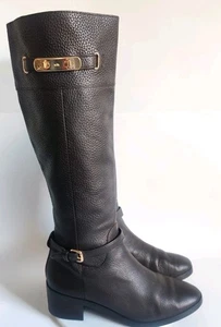 Coach Knee High Tall Boots Size 9 Sullivan Chocolate Brown Pebbled Leather Prep - Picture 1 of 18