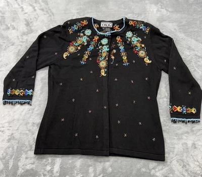 Cárdigan Suéter Vintage Boho Colorido Bordado con Cuentas Berek 2 Takako Sakon M Foto 1 de 4