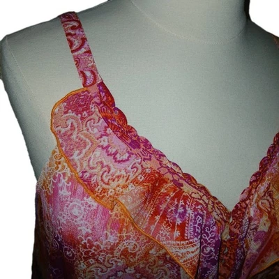 AVENUE Womens 22/24 Georgette Paisley Ruffles Sequins Tank Top Pink Geo Print  - Image 1 of 4