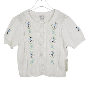 Cárdigan Suéter Rachel Zoe Ojales Floral Bordado Nuevo con Etiquetas Pradera Cottagecore - Imagen 1 de 9