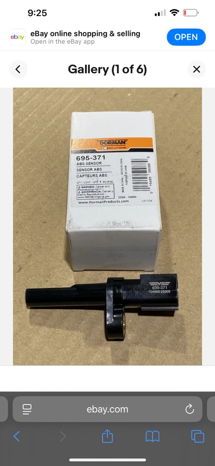 Sensor de velocidad de rueda ABS Dorman 695-371 para Dodge Ram 1500 1500 Durango 04-12 nuevo Foto 1 de 4