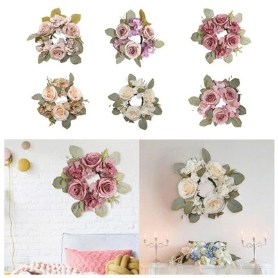 Rose Flower Wreath Candle Ring Wedding Wreath for Holiday Window Fireplace - Image 1 of 2
