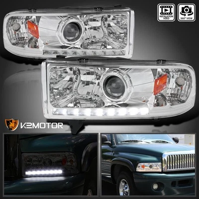 Clear Fits 1994-2001 Dodge Ram 1500 2500 3500 Projector Headlights LED Strip Foto 1 de 4