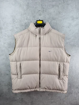 🦍 NIKE PUFFER DOWN VEST HOODED Y2K 90’s SWOOSH LOGO Beige - Image 1 of 4