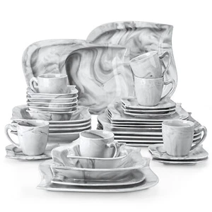 Juego de vajilla MALACASA Elvira 36 piezas gris mármol platos de porcelana cuencos tazas - Imagen 1 de 12