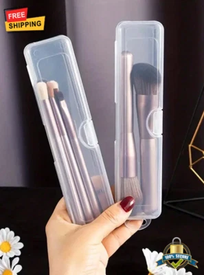 Caja de almacenamiento de brochas de maquillaje transparentes a presión - tapa abatible, a prueba de polvo, lista para viajar Foto 1 de 4