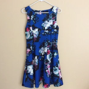 Cynthia Rowley Women's Fit and Flare Blue Floral Scuba Dress Sleeveless Size 4 - Picture 1 of 6