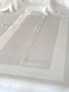 Vintage Irish Linen Damask Banquet Tablecloth Satin Banding & 8 Matching Napkins - Picture 1 of 14