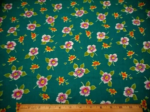 Floral Fabric 5/8 Yard SALE Yellow White Pink Floral on Teal Quilting Cotton #PC - Picture 1 of 2