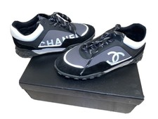 chanel cc grey black & white nylon calfskin sneaker