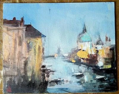 "Venecia B: pintura al óleo original impresionista mixta de Paul Mitchell 8"" X 10" Foto 1 de 2
