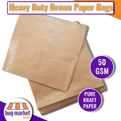 Brown Paper Food Bags - Heavy Duty - 50gsm - Pure Kraft Ribbed - Fruit, Veg, Bio - Image 1 of 4
