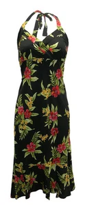 Hawaiian Black Colorful Hibiscus Closeout Halter Rayon Summer Beach Dress-M-2XL - Imagen 1 de 1