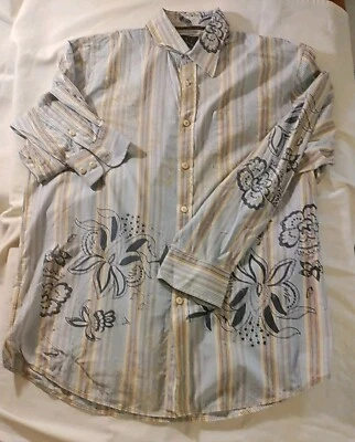 Men Indigo Palms Blue Multicolor Floral Hawaiian Long Sleeve Dress Shirt XL NWOT - Image 1 of 4