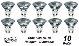 10 x 240V GU10 50W Halogen Downlight Globes Bulbs Lamps Warm White Dimmable - Picture 1 of 1
