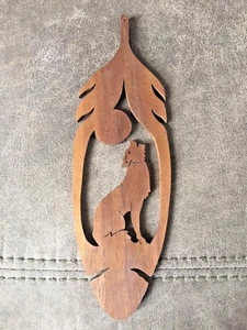 Scrollsaw Art Work Wolf Howling in a Feather Walnut-Great Gift Idea - Picture 1 of 2