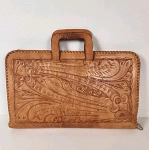 Vtg Sergios Collection Hand Tooled Leather Briefcase Portfolio - Picture 1 of 12