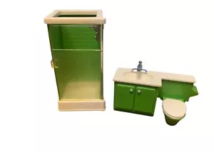 Vintage Fisher Price Puppenhaus F-P Spielzeug Badezimmer Dusche WC Waschbecken 70er grün Mod - Bild 1 von 6