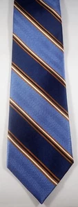 JOS A BANK BLUE HERRINGBONE w/ BLUE BLACK BROWN WHITE STRIPES 100% SILK NECK TIE - Picture 1 of 11