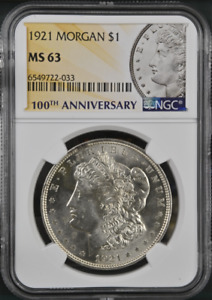 :1921-P SILVER MORGAN TO PEACE DOLLAR 100TH ANNIVERSARY NGC MS 63 HIGHEST GRADES