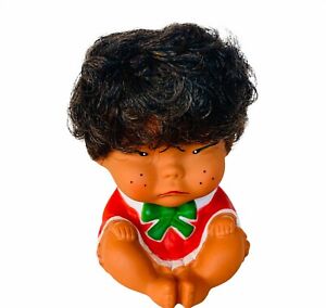Baby King Korea vinyl rubber doll grumpy mad mohair freckles toy figure vtg hair