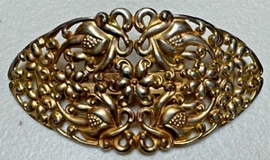 Vintage Victorian Repousse Gold Tone Hair Barrette - Picture 1 of 6