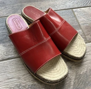 NUEVO Vintage COACH Cuero Rojo Espedrille Slides 8 - Imagen 1 de 7