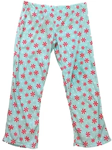 Womens Blue Red & White Peppermint Candy Fleece Sleep Pants Star Pajama Bottoms - Picture 1 of 1