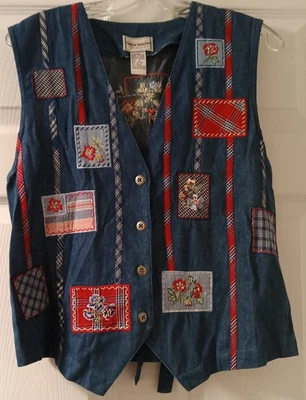 Chaleco de mezclilla de colección Napa Valley para mujer Petites botón delantero lazo trasero talla M Foto 1 de 3