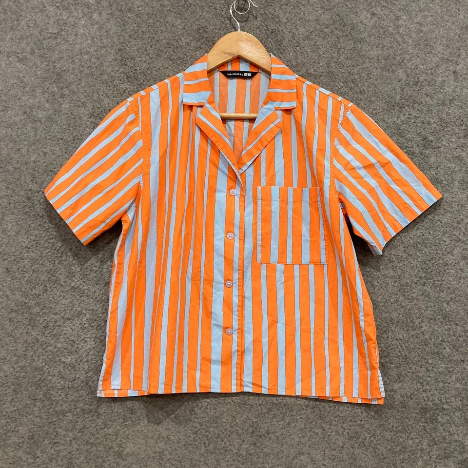 Camisa Uniqlo Marimekko Mujer Pequeña Mediana Naranja Rayas Manga Corta 35808 Foto 1 de 4