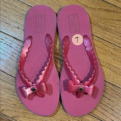Nuevas Sandalias Kate Spade DENISE Chanclas Planas Rosa Tanga Talla 7 Lazo Foto 1 de 4