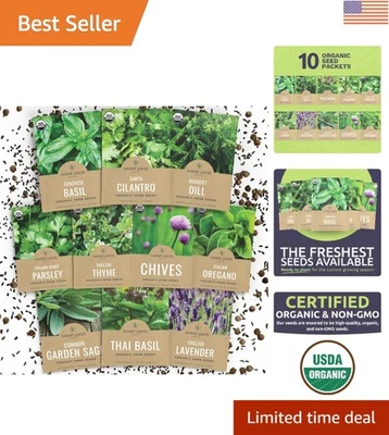 Non-GMO Culinary Herb Seeds Variety Pack - 10 Packets for Indoor/Outdoor Growth - Image 1 of 4