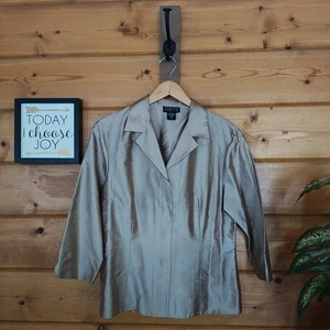 Vintage Finity Blouse 100% Silk Taupe Button Down Blouse Slub Knit Shirt Size 12 - Picture 1 of 8